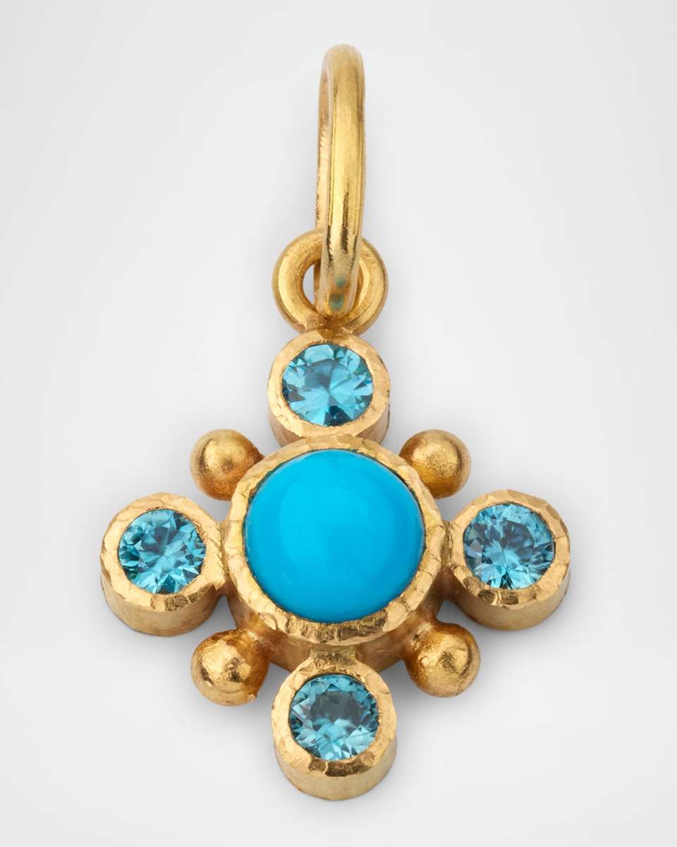 19K Small Round Sleeping Beauty Turquoise and Blue Zircon Pendant